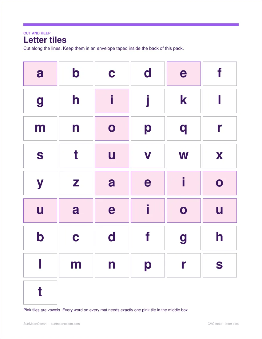 A full grid of cut-out lowercase letter tiles.