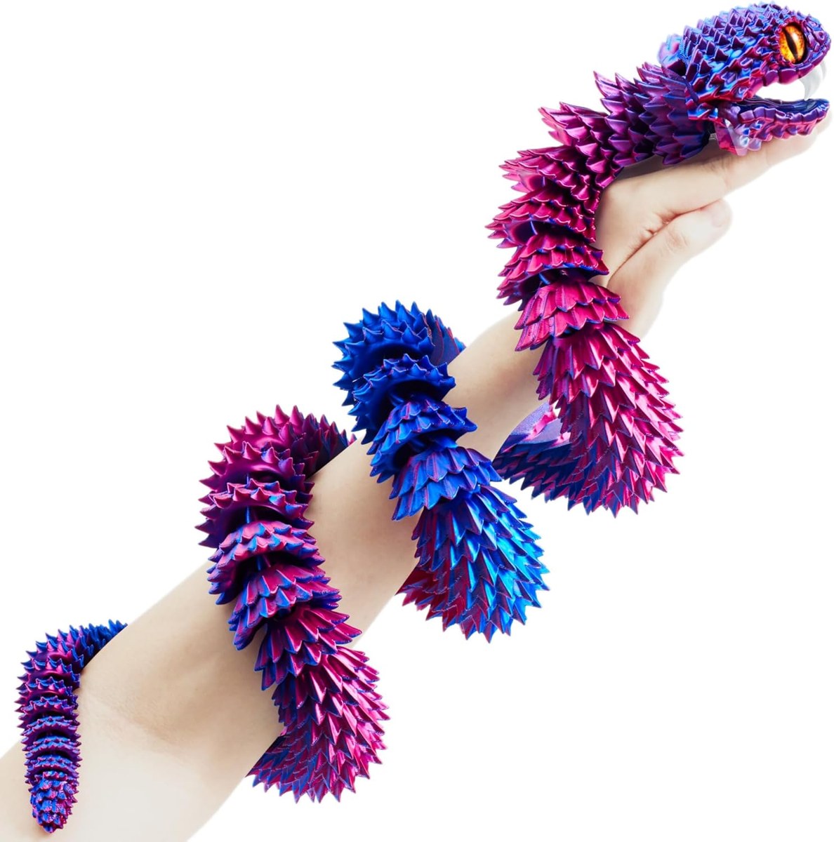 Four foot articulated snake draped over a chair back