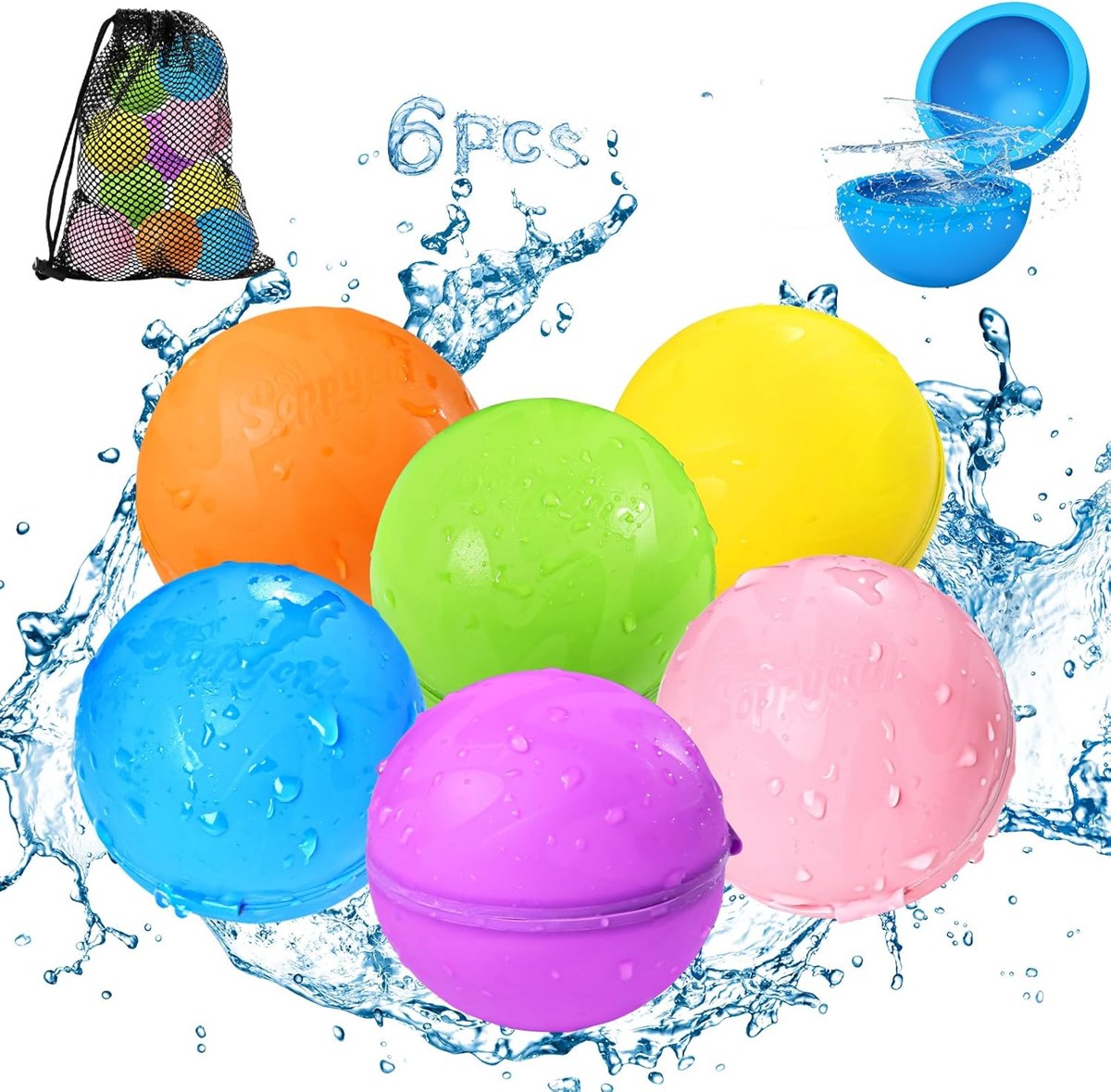 Reusable magnetic silicone water balloons in bright colors